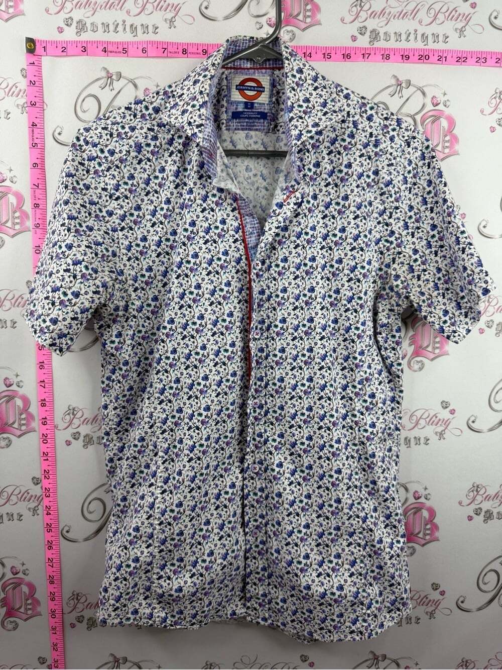 JERMYN & BOND shirt buttons Short-Sleeve Floral Button-Down Shirt - White & Blue